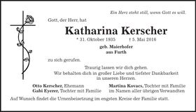 Traueranzeige Katharina Kerscher