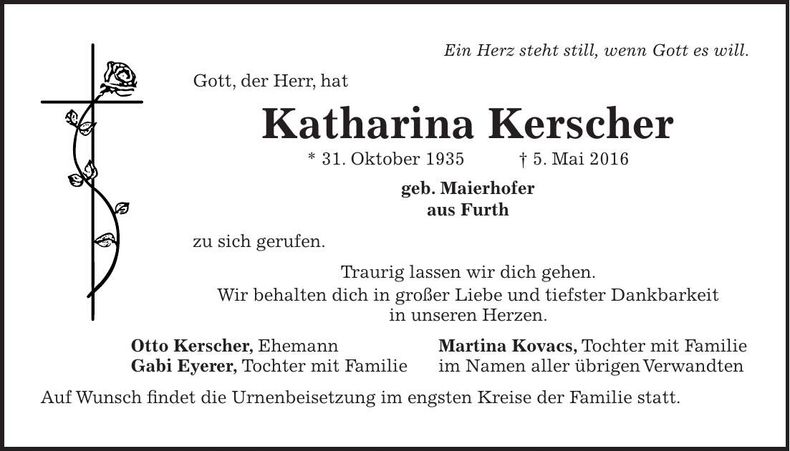 Traueranzeige Katharina Kerscher