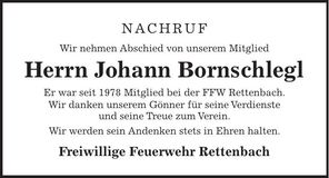Traueranzeige Johann Bornschlegl