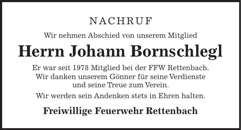 Traueranzeige Johann Bornschlegl