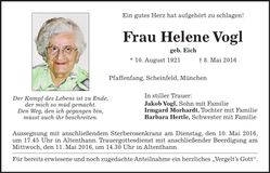 Traueranzeige Helene Vogl