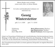 Traueranzeige Georg Winterstetter