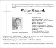 Traueranzeige Walter Mazanek