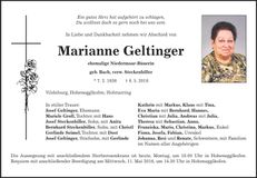 Traueranzeige Marianne Geltinger