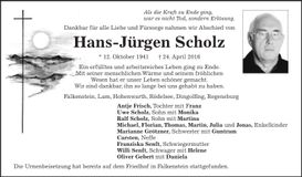 Traueranzeige Hans-Jürgen Scholz