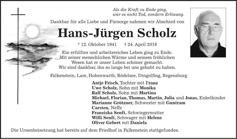 Traueranzeige Hans-Jürgen Scholz