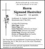 Traueranzeige Sigmund Hastreiter