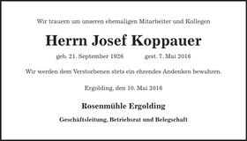 Traueranzeige Josef Koppauer