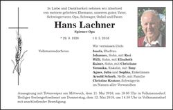Traueranzeige Hans Lachner