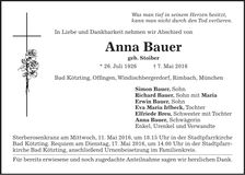 Traueranzeige Anna Bauer