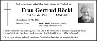 Traueranzeige Gertrud Röckl