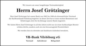 Traueranzeige Josef Grötzinger