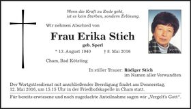 Traueranzeige Erika Stich
