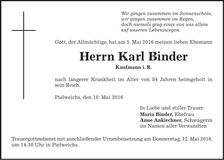 Traueranzeige Karl Binder