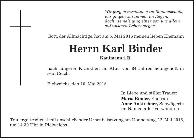 Traueranzeige Karl Binder