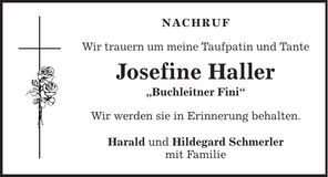 Traueranzeige Josefine Haller