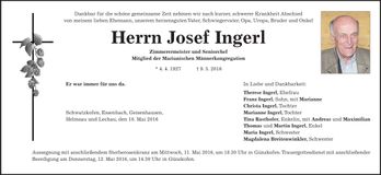 Traueranzeige Josef Ingerl