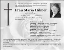 Traueranzeige Maria Hilmer