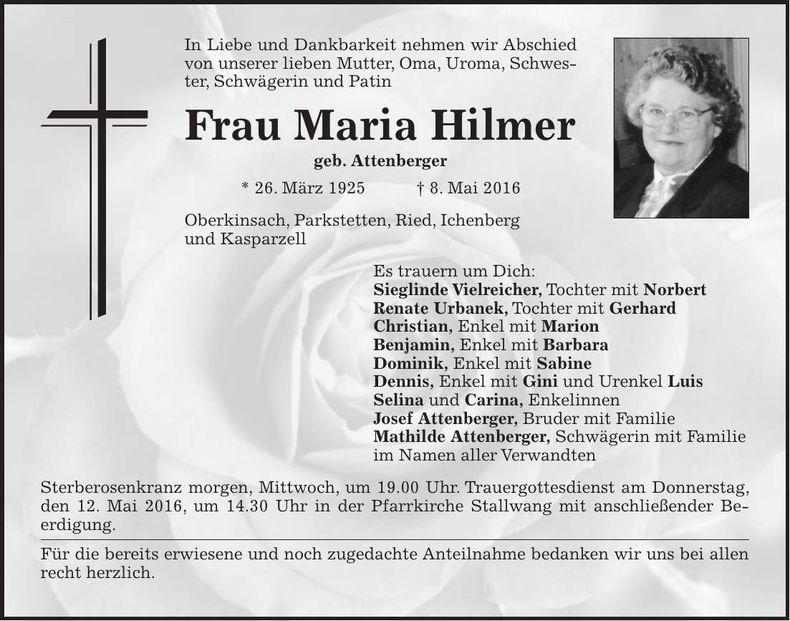 Traueranzeige Maria Hilmer