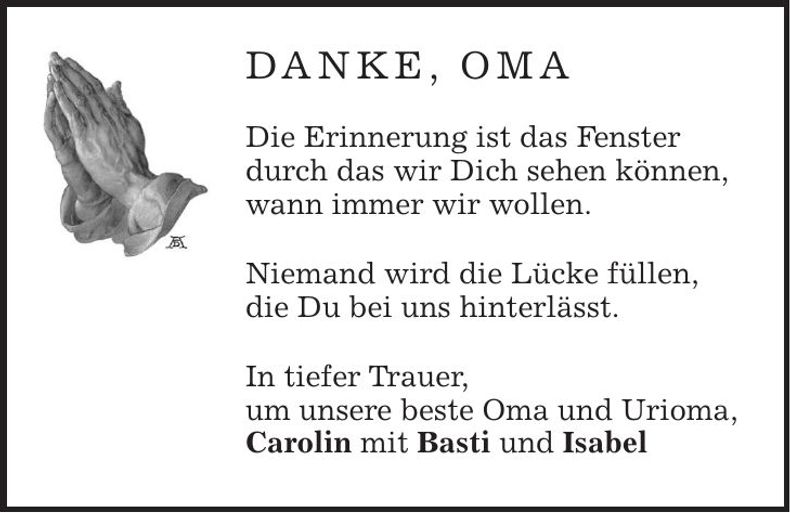 Traueranzeige Maria Meidinger