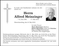 Traueranzeige Alfred Meinzinger