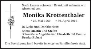 Traueranzeige Monika Krottenthaler