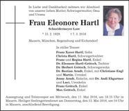 Traueranzeige Eleonore Hartl