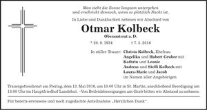 Traueranzeige Otmar Kolbeck