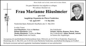 Traueranzeige Marianne Häuslmeier