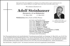 Traueranzeige Adolf Steinhauser