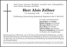 Traueranzeige Alois Zellner