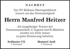 Traueranzeige Manfred Heitzer