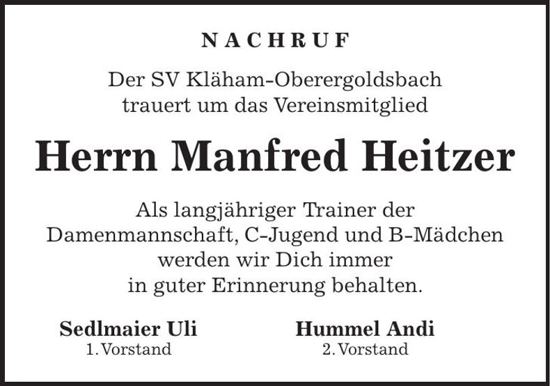 Traueranzeige Manfred Heitzer