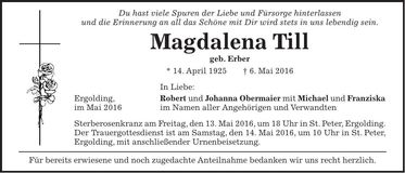 Traueranzeige Magdalena Till