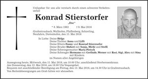 Traueranzeige Konrad Stierstorfer