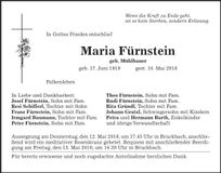 Traueranzeige Maria Fürnstein