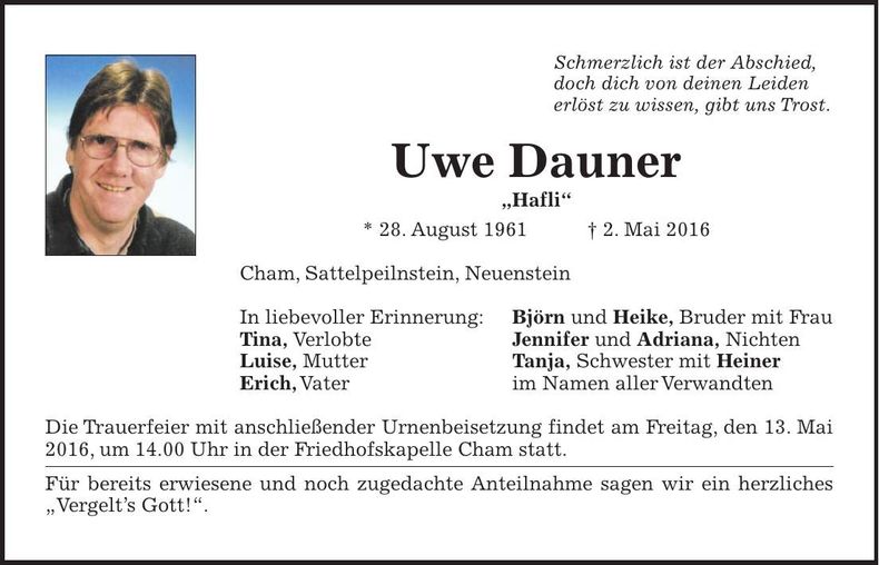 Traueranzeige Uwe Dauner