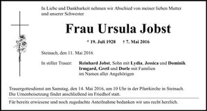 Traueranzeige Ursula Jobst