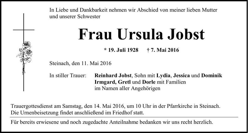 Traueranzeige Ursula Jobst