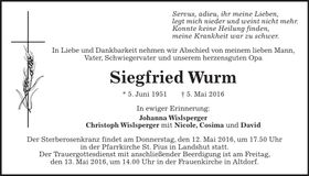 Traueranzeige Siegfried Wurm
