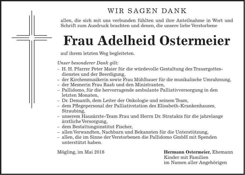 Traueranzeige Adelheid Ostermeier