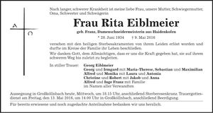 Traueranzeige Rita Eiblmeier