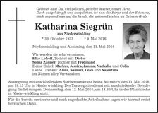 Traueranzeige Katharina Siegrün