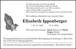 Traueranzeige Elisabeth Ippenberger