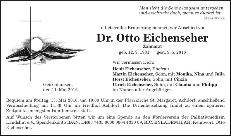 Traueranzeige Otto Eichenseher