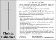 Traueranzeige Christa Sahacker