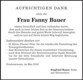 Traueranzeige Fanny Bauer