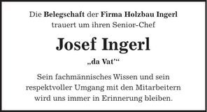 Traueranzeige Josef Ingerl