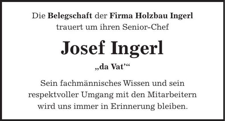 Traueranzeige Josef Ingerl