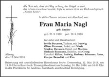 Traueranzeige Maria Nagl